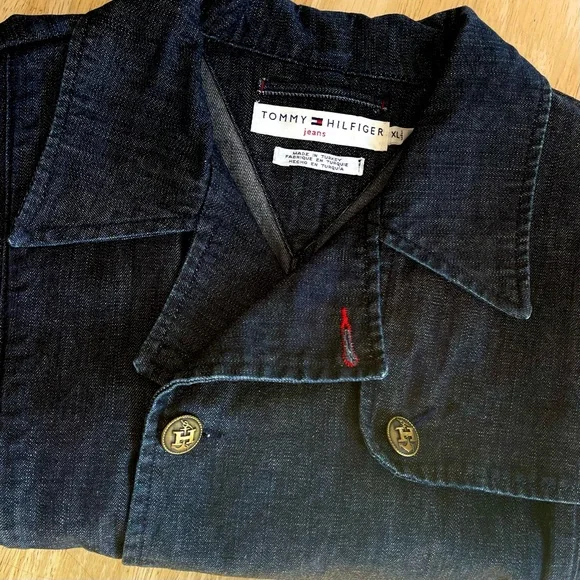 Vtg 2002 Tommy Hilfiger Double Breasted Denim Jacket Metal Nautical Buttons XL - Picture 11 of 15